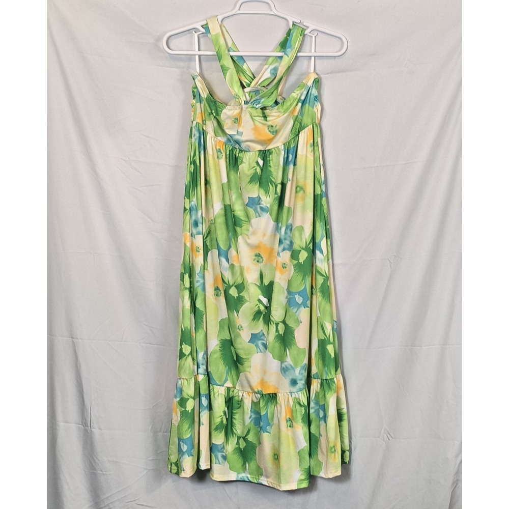 NEW Grace Karin Summer Floral Midi Maxi Dress Women's Sz XL Green Yellow pockets - Picture 3 of 8